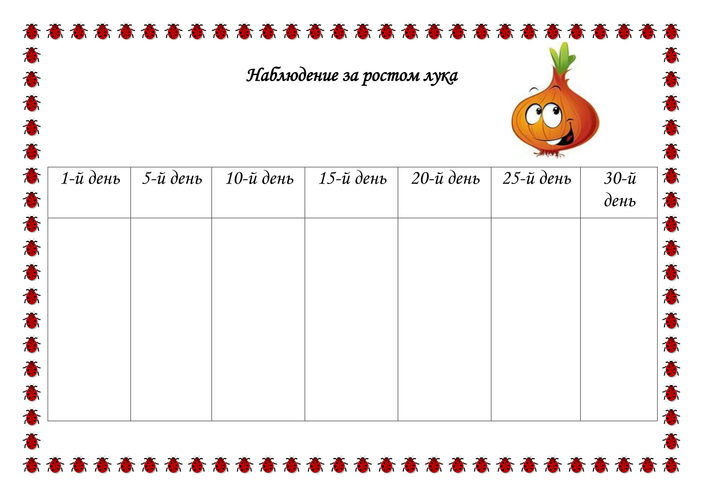 Таблица наблюдения за ростом лука в детском саду